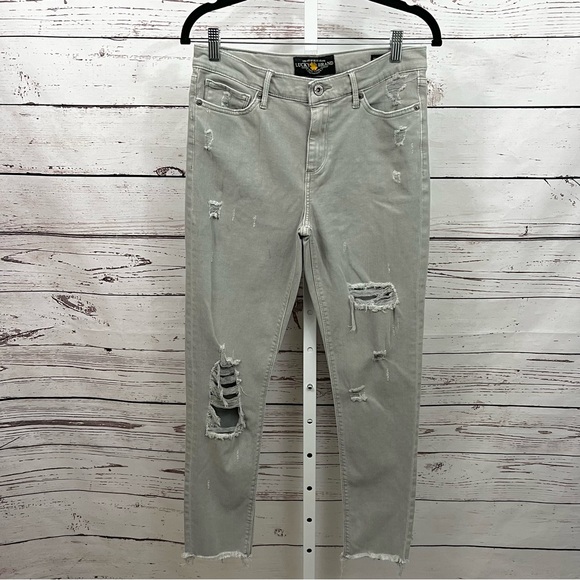 Lucky Brand Denim - Lucky Brand Light Gray Distressed Brooke Legging Jeans Raw Hem Size 10/30